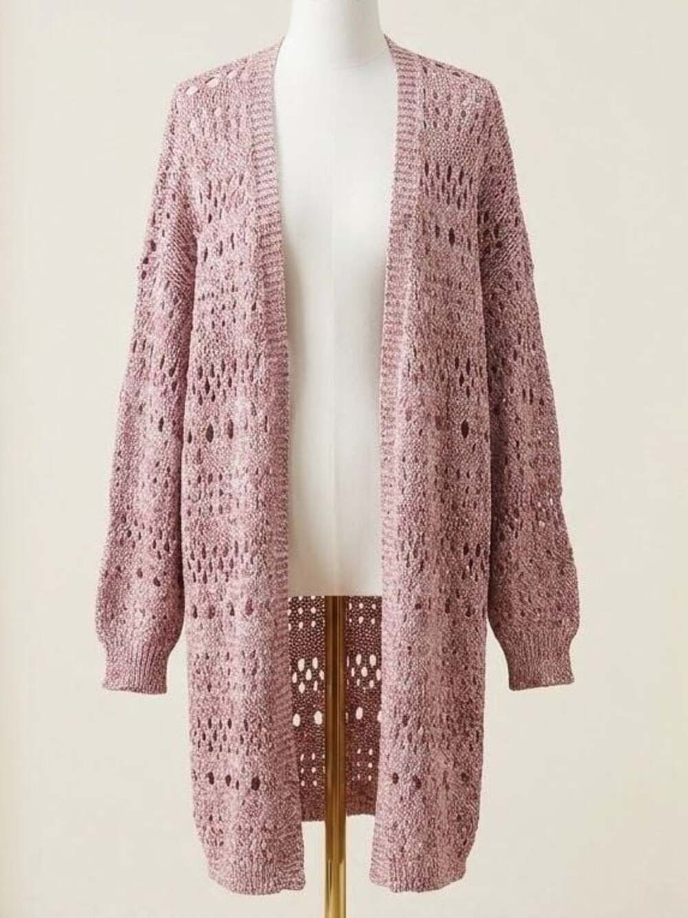 Plus Size 3X 22-24 Bloomchic Pink Sparkly Long Open Knit Cardigan